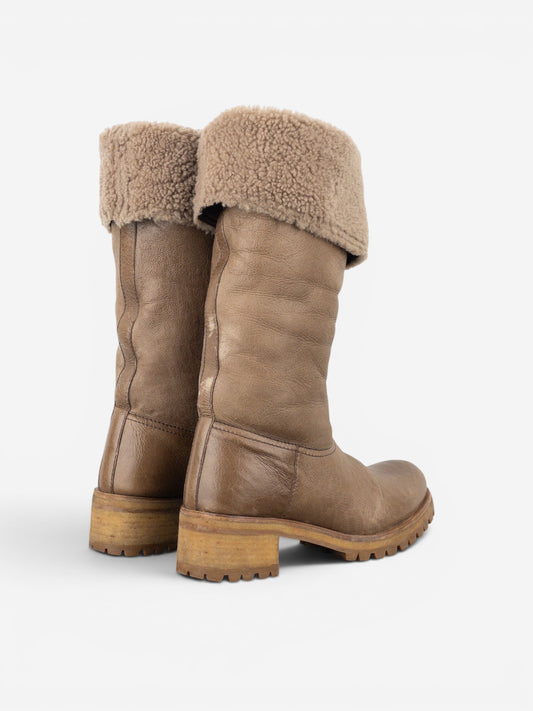 Prada AW11 Knee-High Shearling Paint Biker Moto Boots – photo 2
