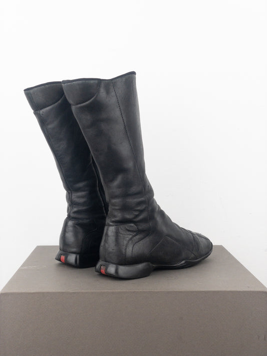 Prada AW99 Knee High Square Toe Biker Moto Sports Boots
