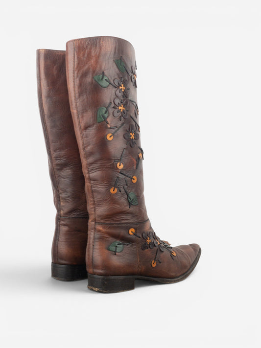 Prada AW99 Knee High Flowers Leaves Riding Boots – photo 2