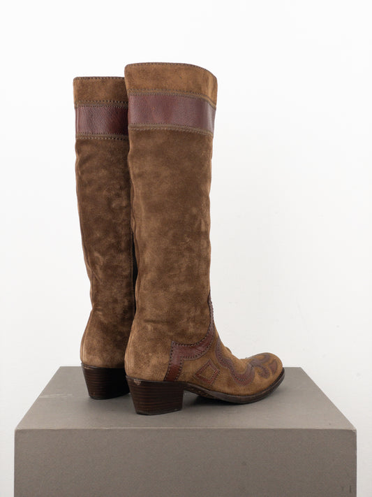 Miu Miu 2000s Knee-High Suede Cowboy Boots