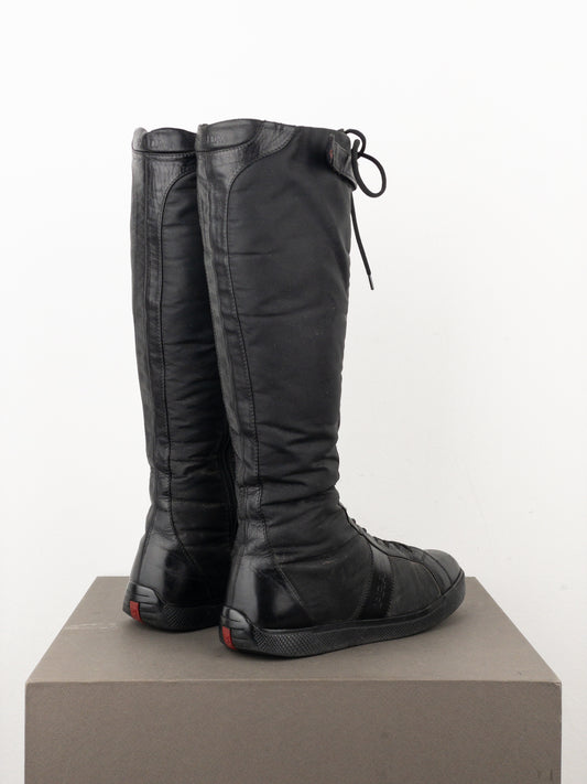Prada 2000s Knee-High Boxing Racing Lace-Up Sneaker Boots