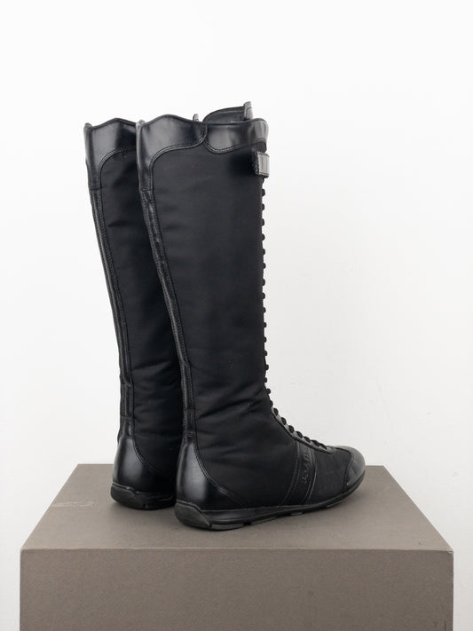 Prada 2000s Knee-High Boxing Racing Lace-Up Sneaker Boots