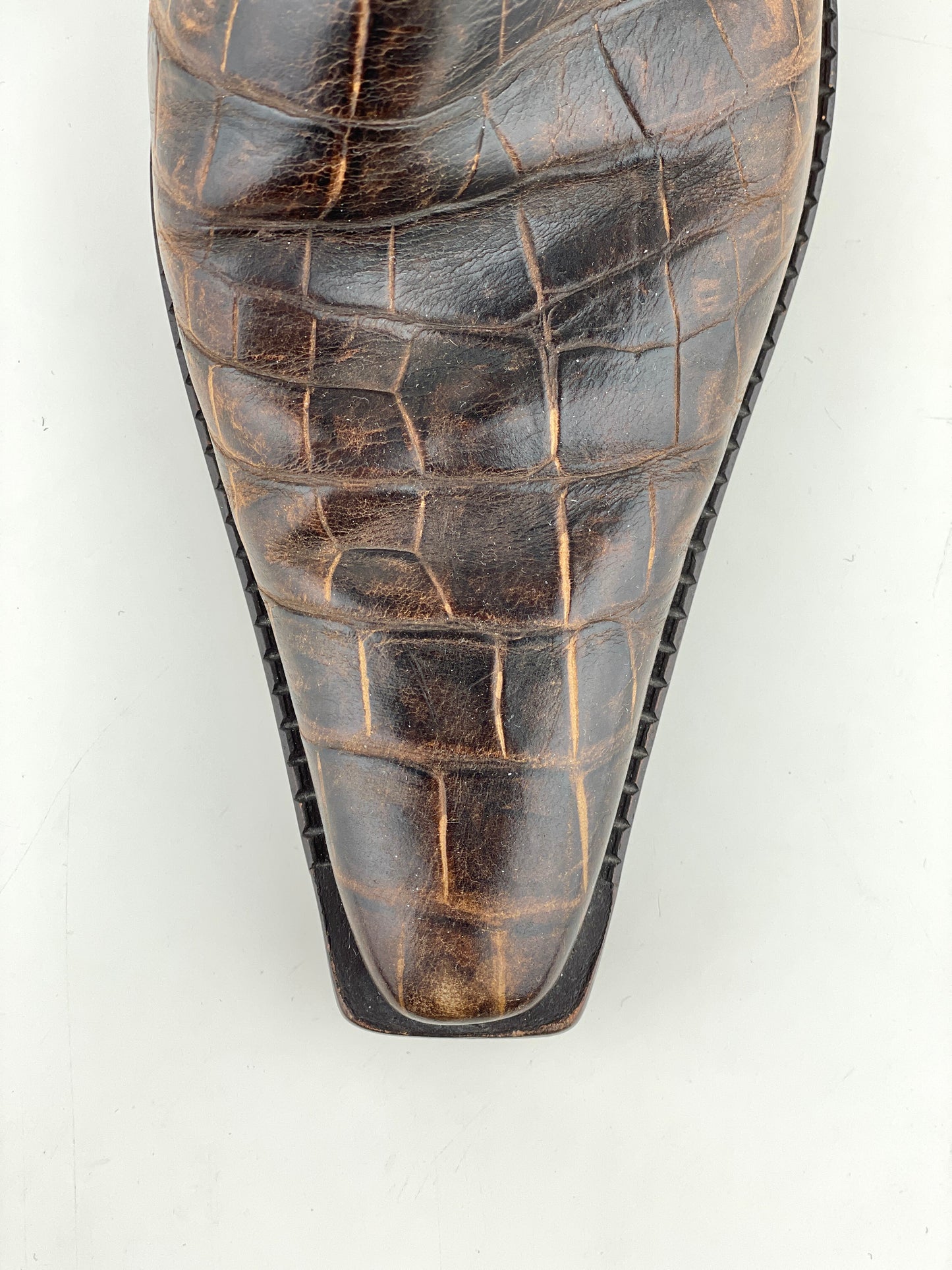 Prada 90s Crocodile-Texture Harness Cowboy Boots