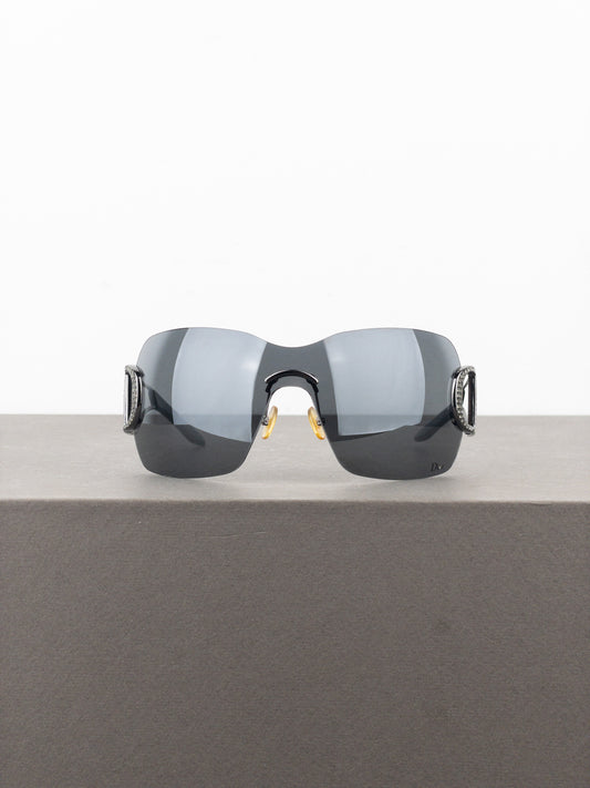Dior by Galliano 2000s ‘Diorly 1’ Rhinestone Wrap Mask Shield Sunglasses