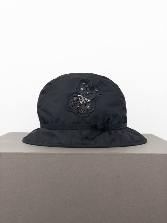 Prada 2000s Rhinestone Triangle Logo Bucket Hat