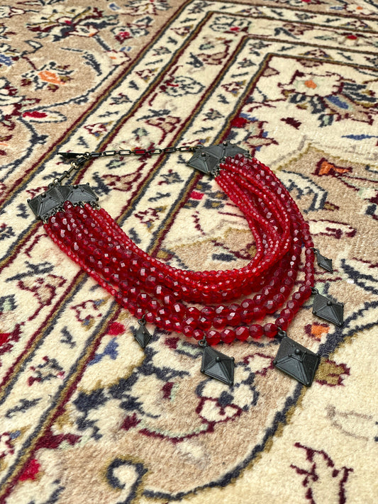 Jean Paul Gaultier 90s Red Crystal Collier Necklace