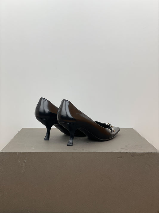 Prada 2000s Pointed Toe Buckle Kitten Heel Pumps