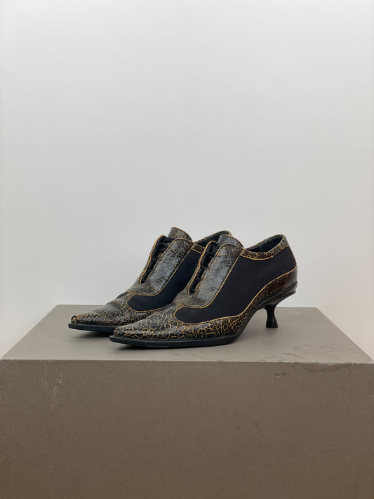 Miu Miu AW01 Cracked Leather Lace-Up Pump Kitten Heels