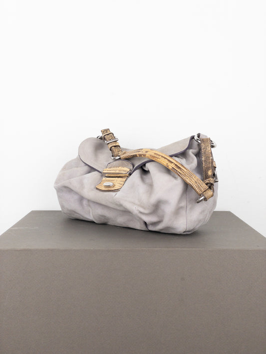 Prada 2000s Suede Lizard Buckle Hobo Shoulder Bag