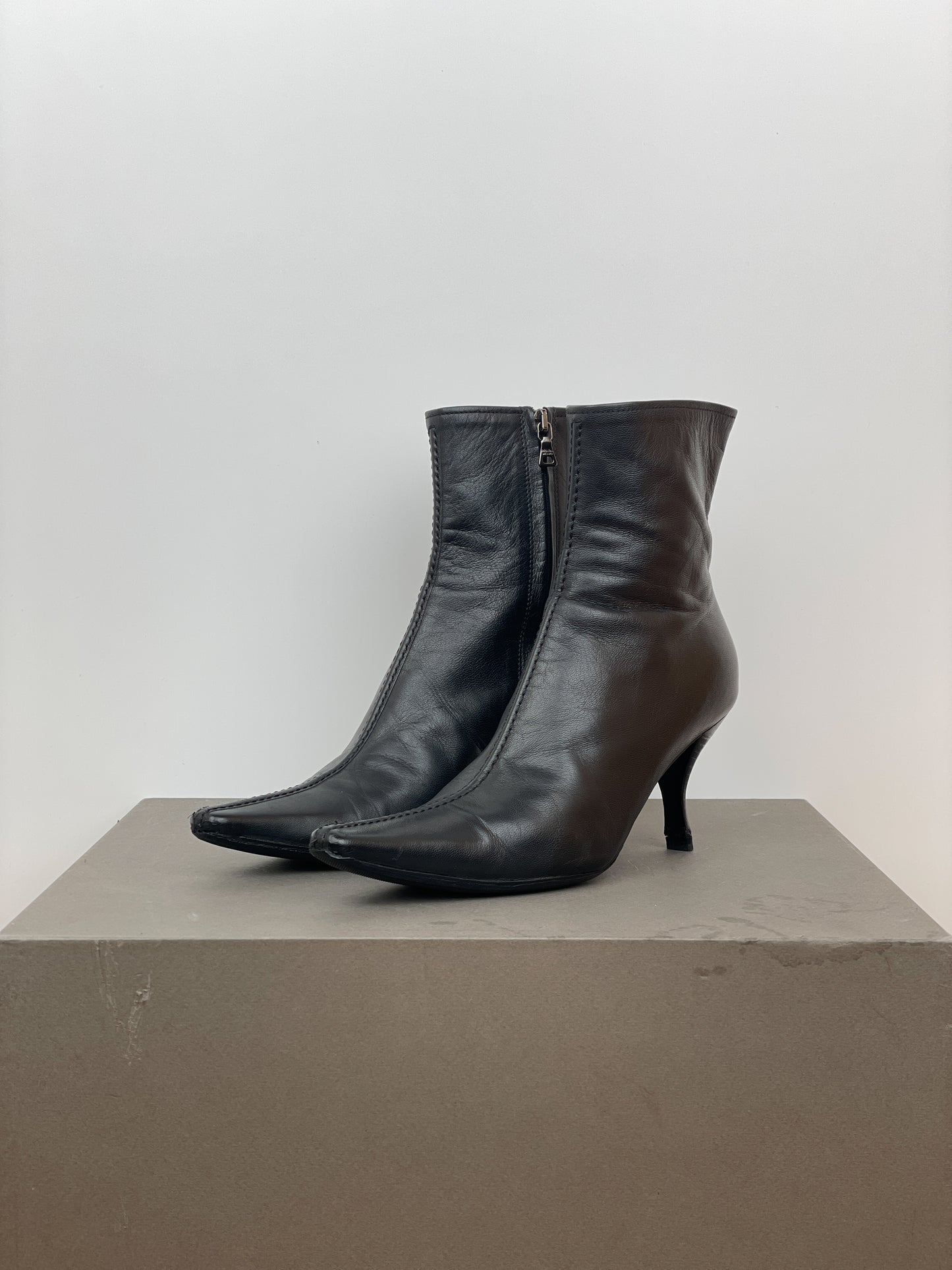 Prada 2000s Pointed-Toe Kitten Heel Ankle Boots