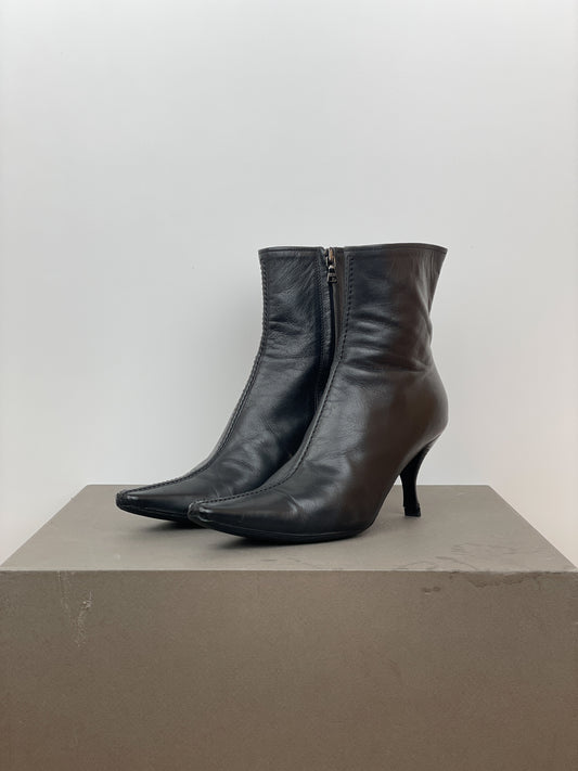 Prada 2000s Pointed-Toe Kitten Heel Ankle Boots