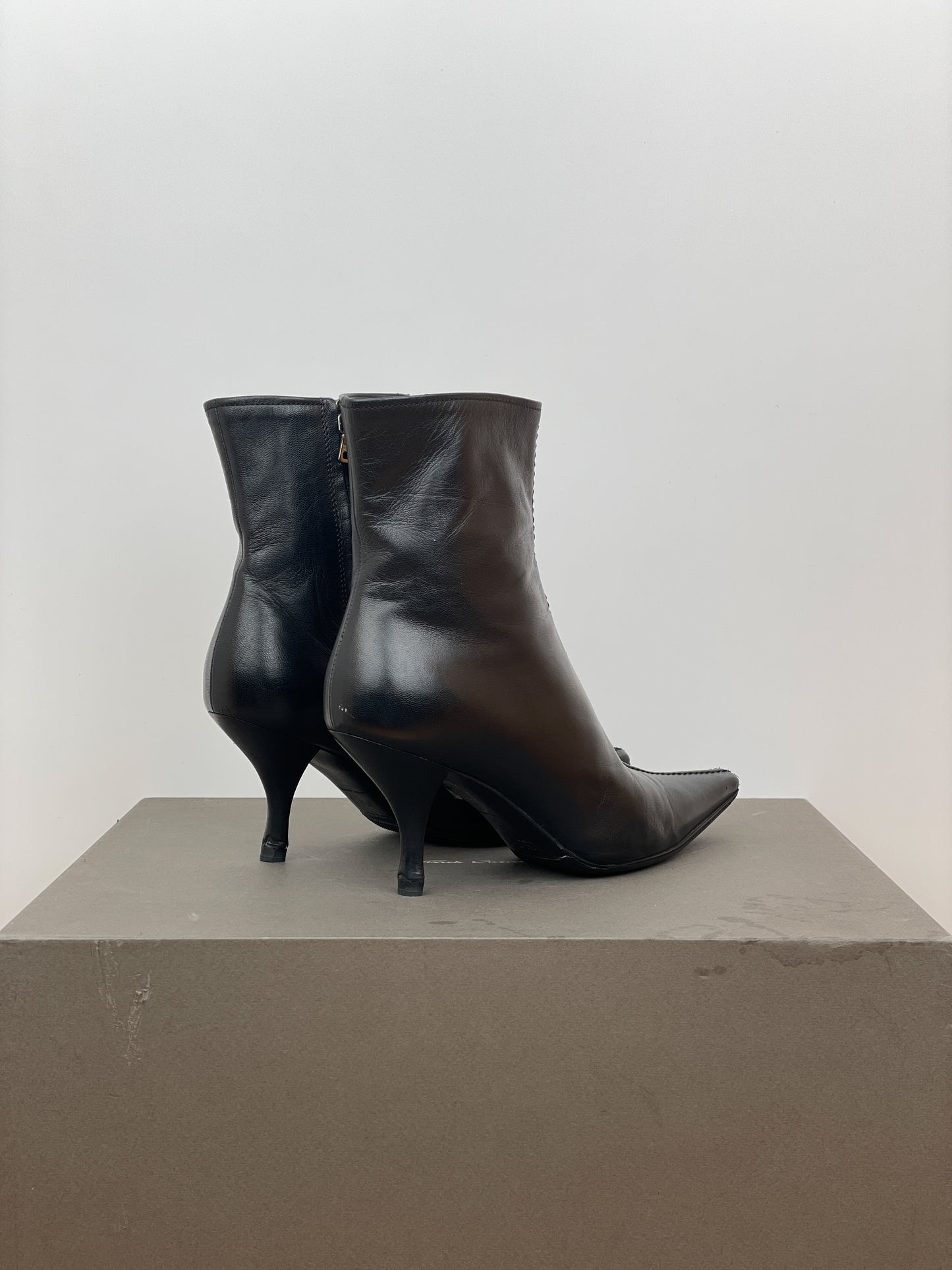 Prada 2000s Pointed-Toe Kitten Heel Ankle Boots