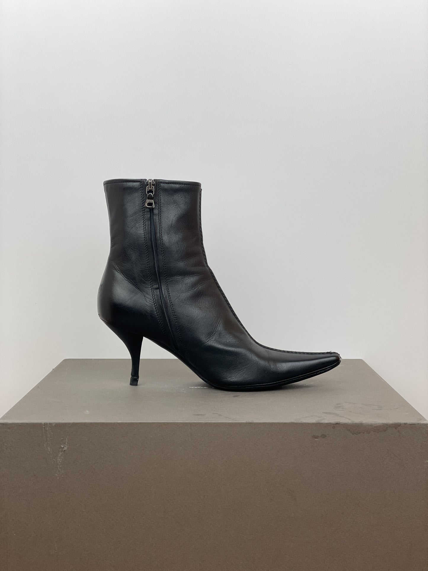 Prada 2000s Pointed-Toe Kitten Heel Ankle Boots