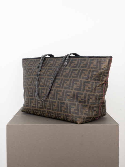 Fendi 2000s Zucca Canvas Roll Shopper Handbag