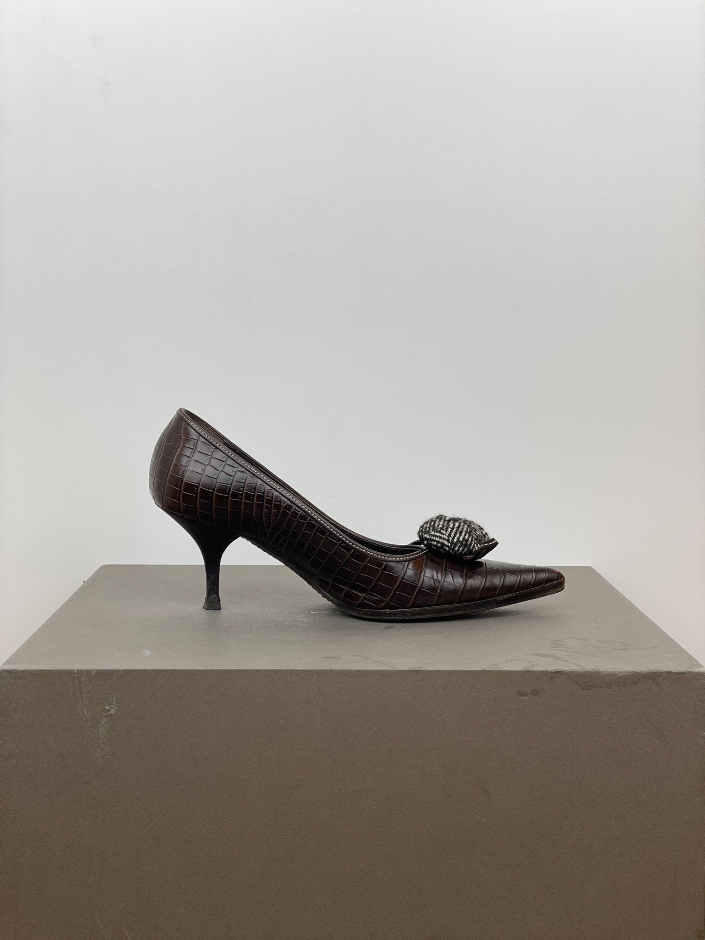 Prada 2000s Pointed-Toe Crocodile Print Kitten Heels