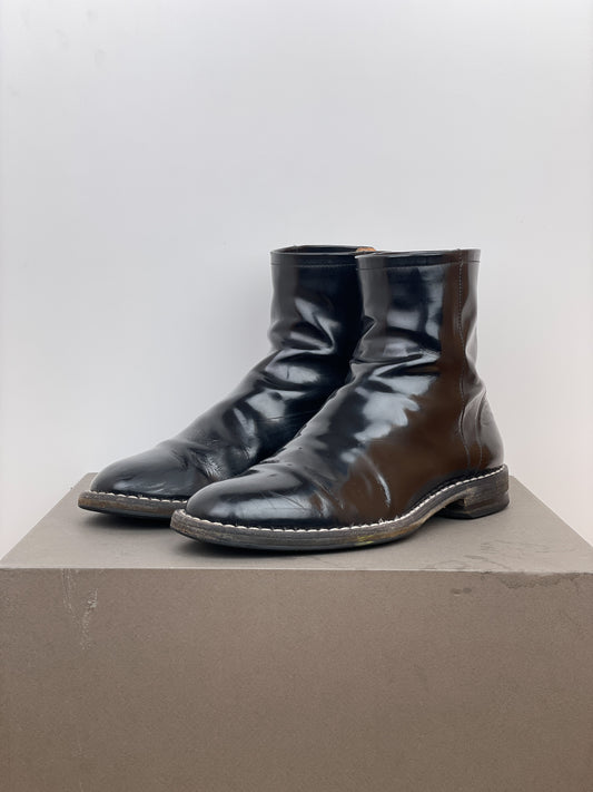Maison Margiela Patent Leather Backzip Biker Boots