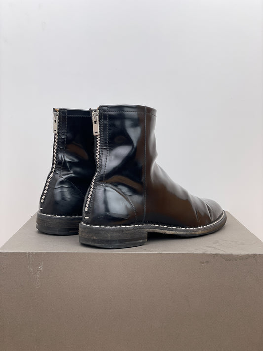 Maison Margiela Patent Leather Backzip Biker Boots