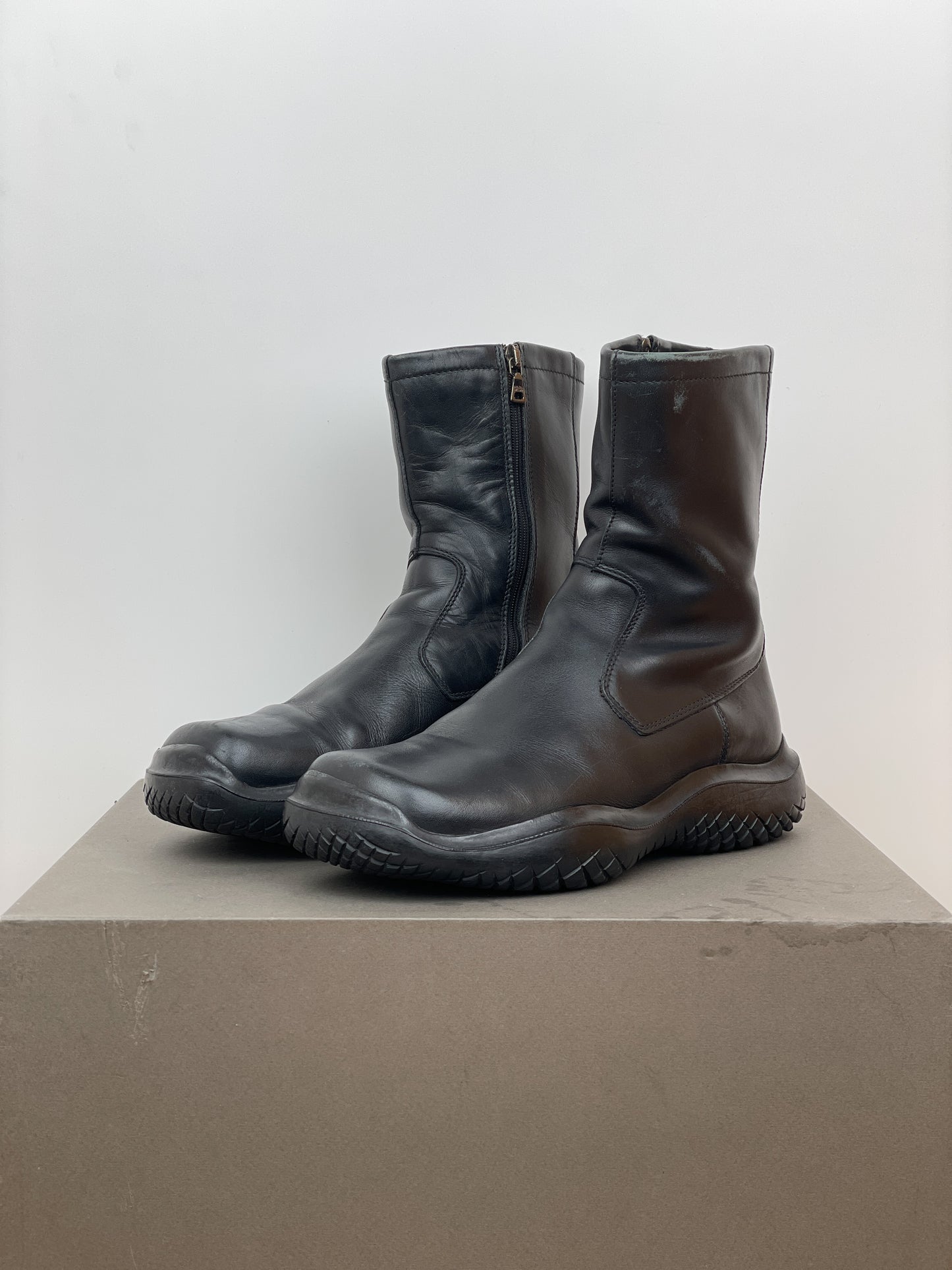 Prada AW99 Square-Toe Vibram Ankle Biker Boots