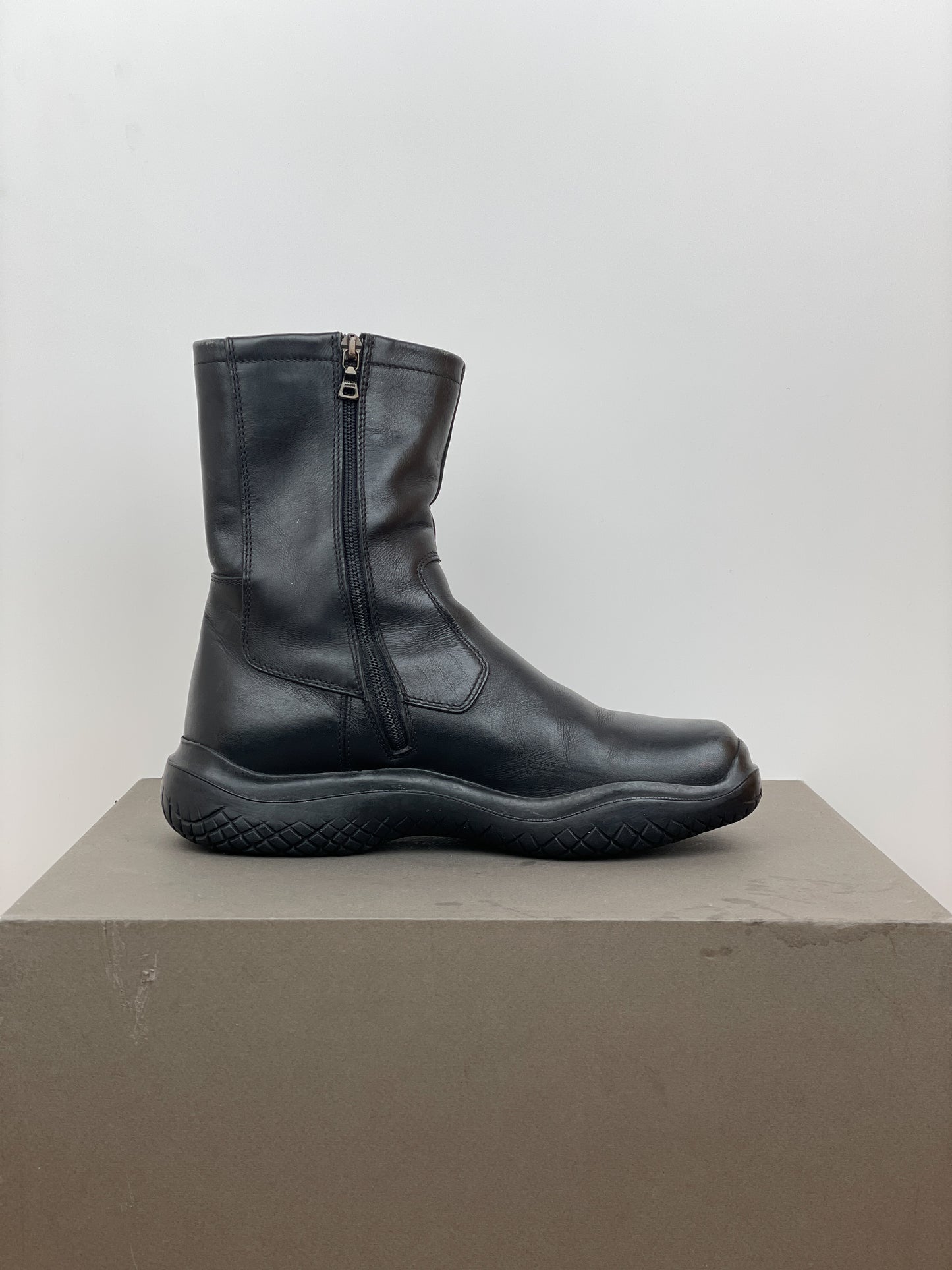 Prada AW99 Square-Toe Vibram Ankle Biker Boots