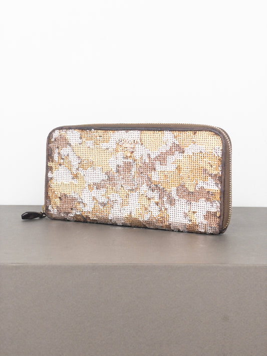 Prada 2010s Sequin Camouflage Clutch Zipper Wallet