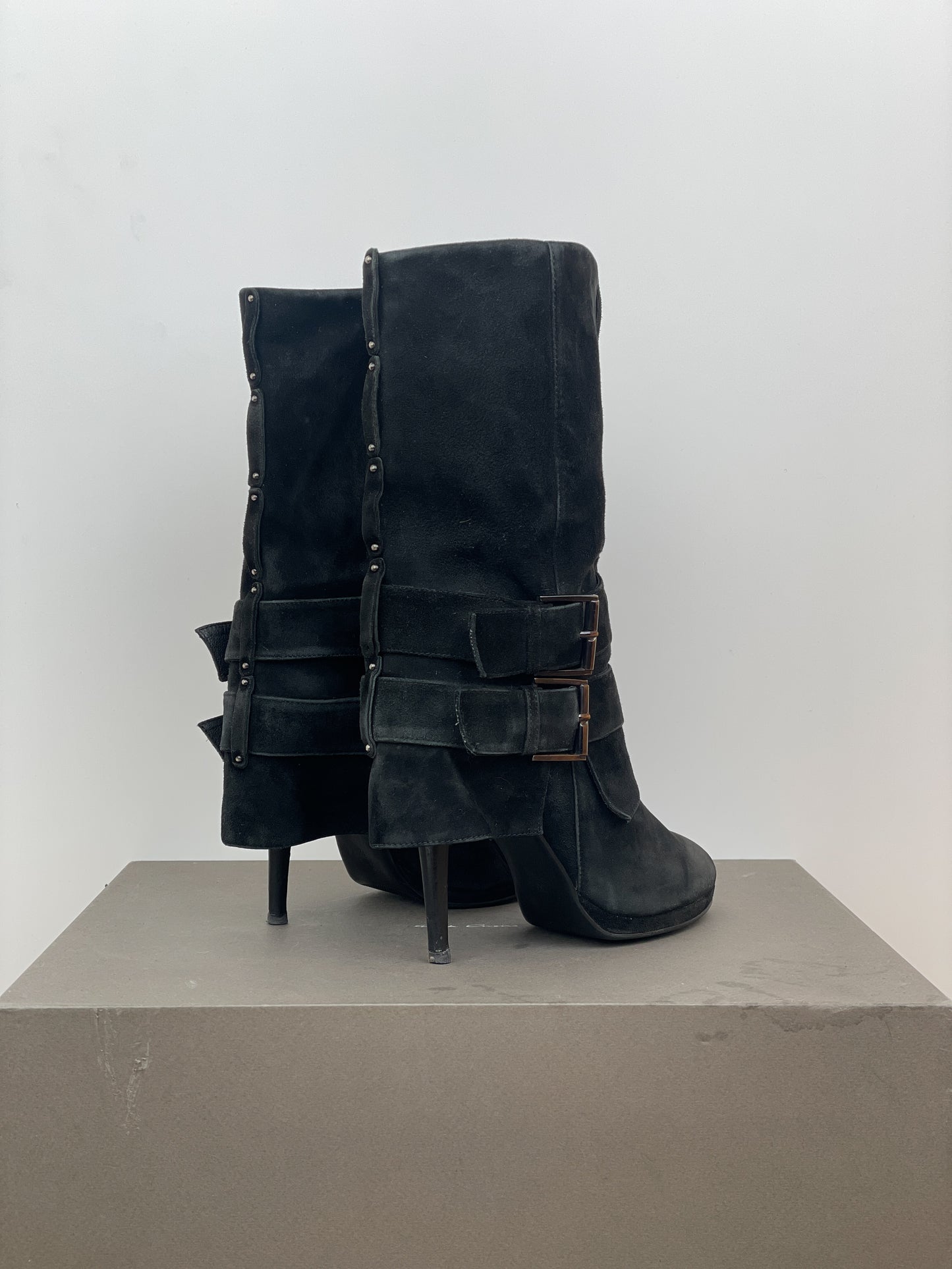 Balmain x Guiseppe Zanotti Buckle Double Strap Ankle Heel Boots