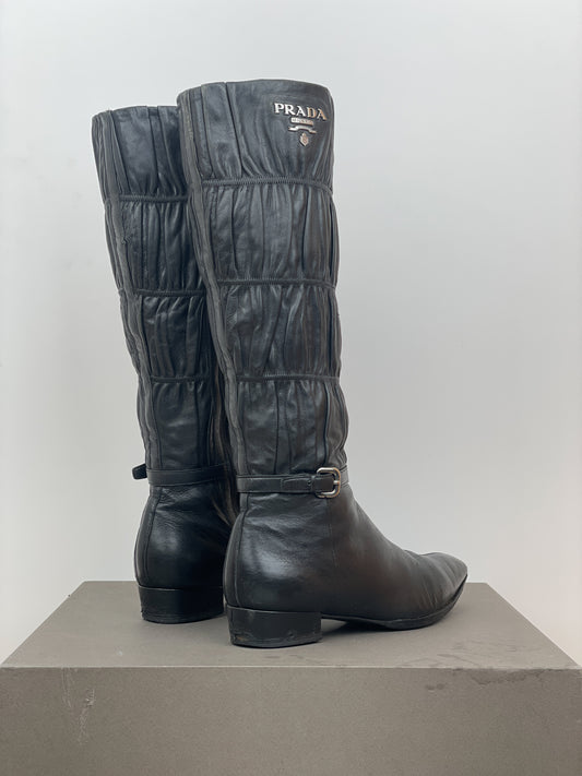 Prada 2000s Knee-High Ruffle Heel Boots