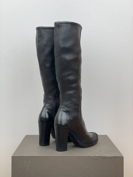 Prada AW06 Knee-High Embroidered Leather Heel Boots