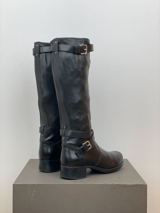 Prada 2000s Knee High Double-Buckle Riding Boots