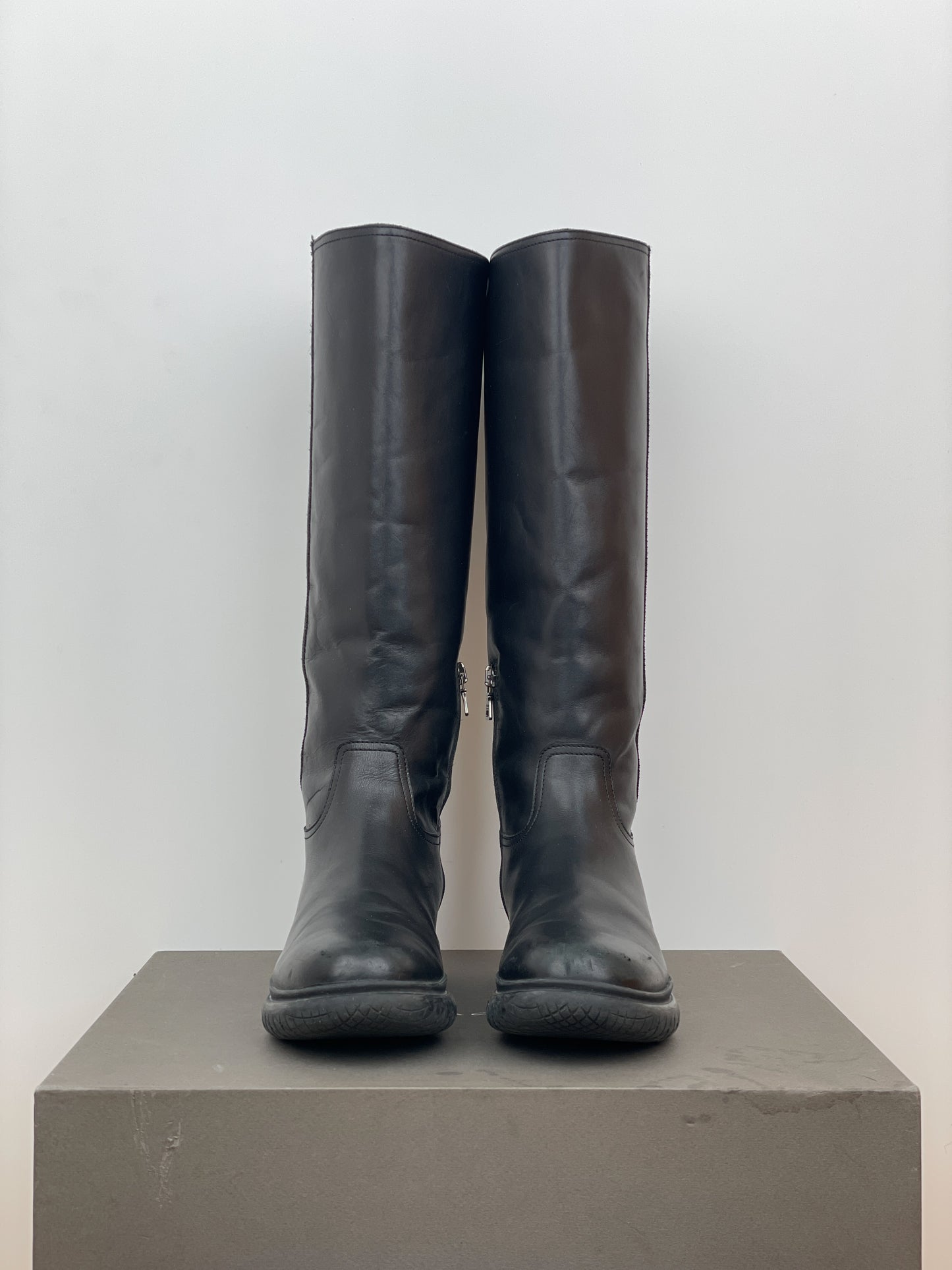 Prada AW99 Knee-High Square Toe Vibram Biker Boots