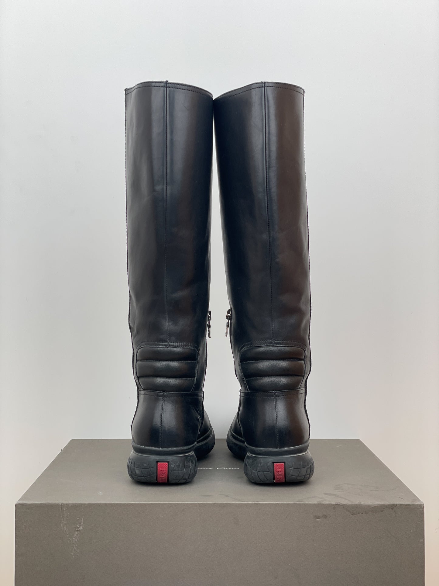 Prada AW99 Knee-High Square Toe Vibram Biker Boots