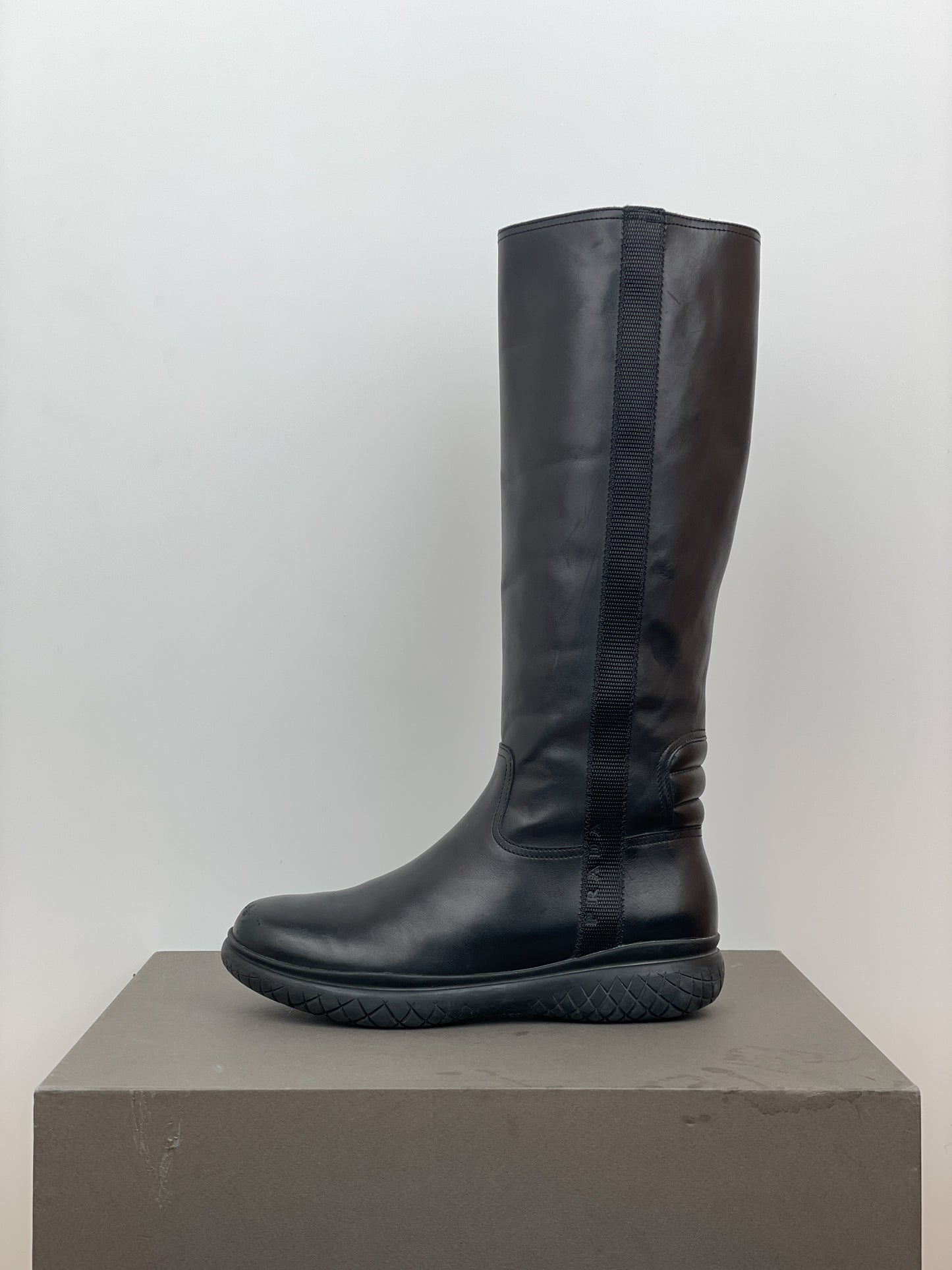 Prada AW99 Knee-High Square Toe Vibram Biker Boots