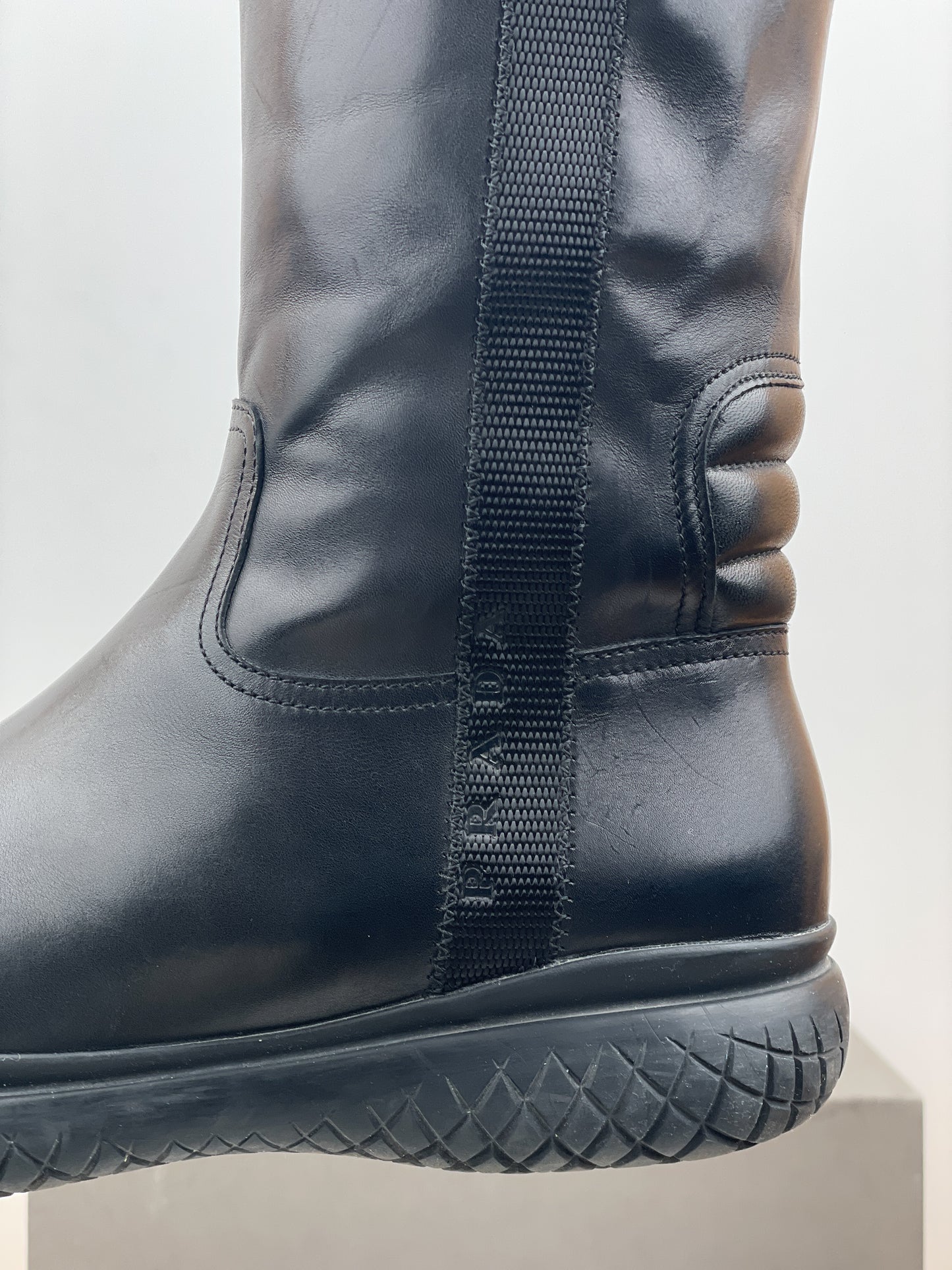 Prada AW99 Knee-High Square Toe Vibram Biker Boots