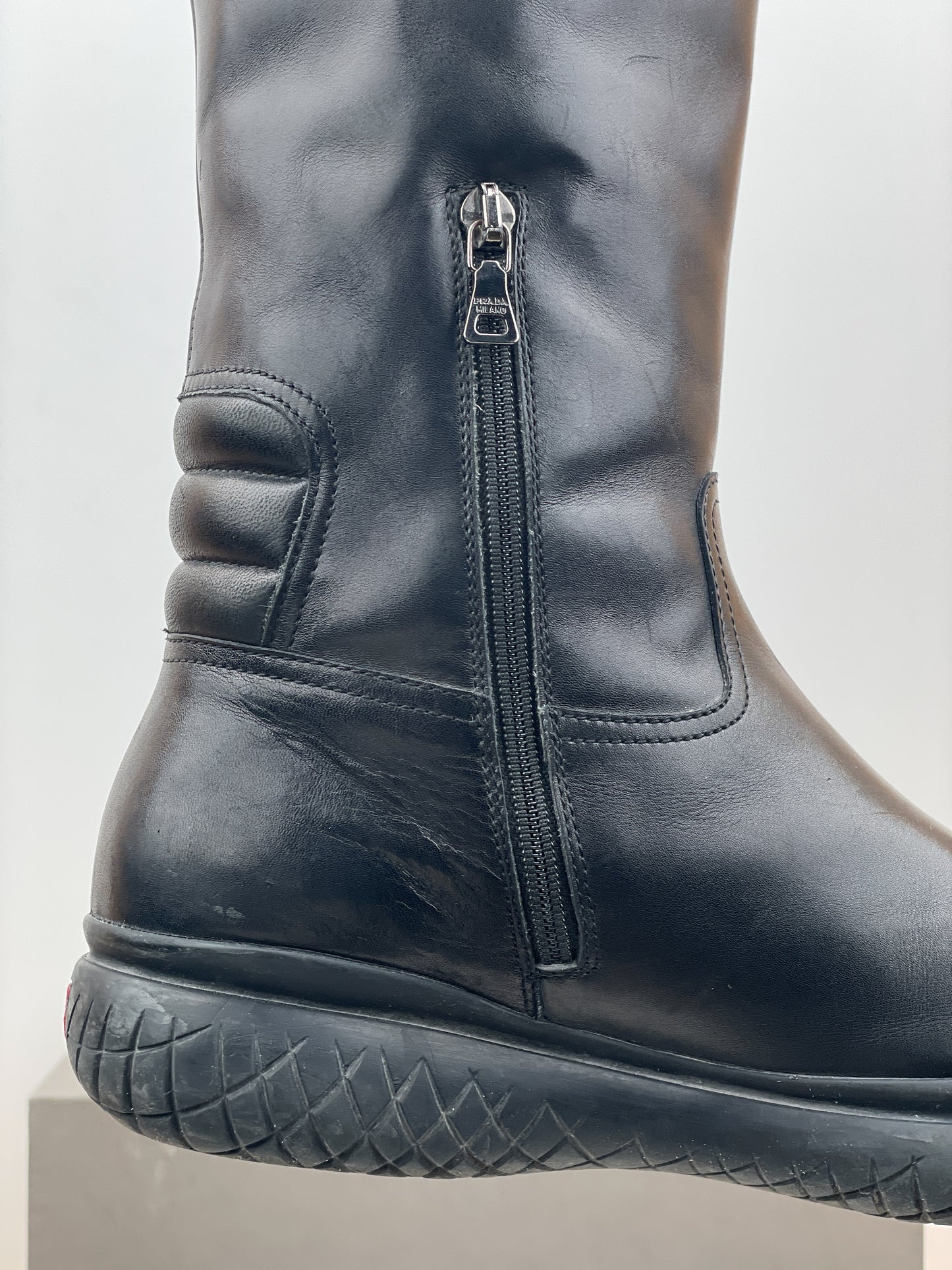 Prada AW99 Knee-High Square Toe Vibram Biker Boots