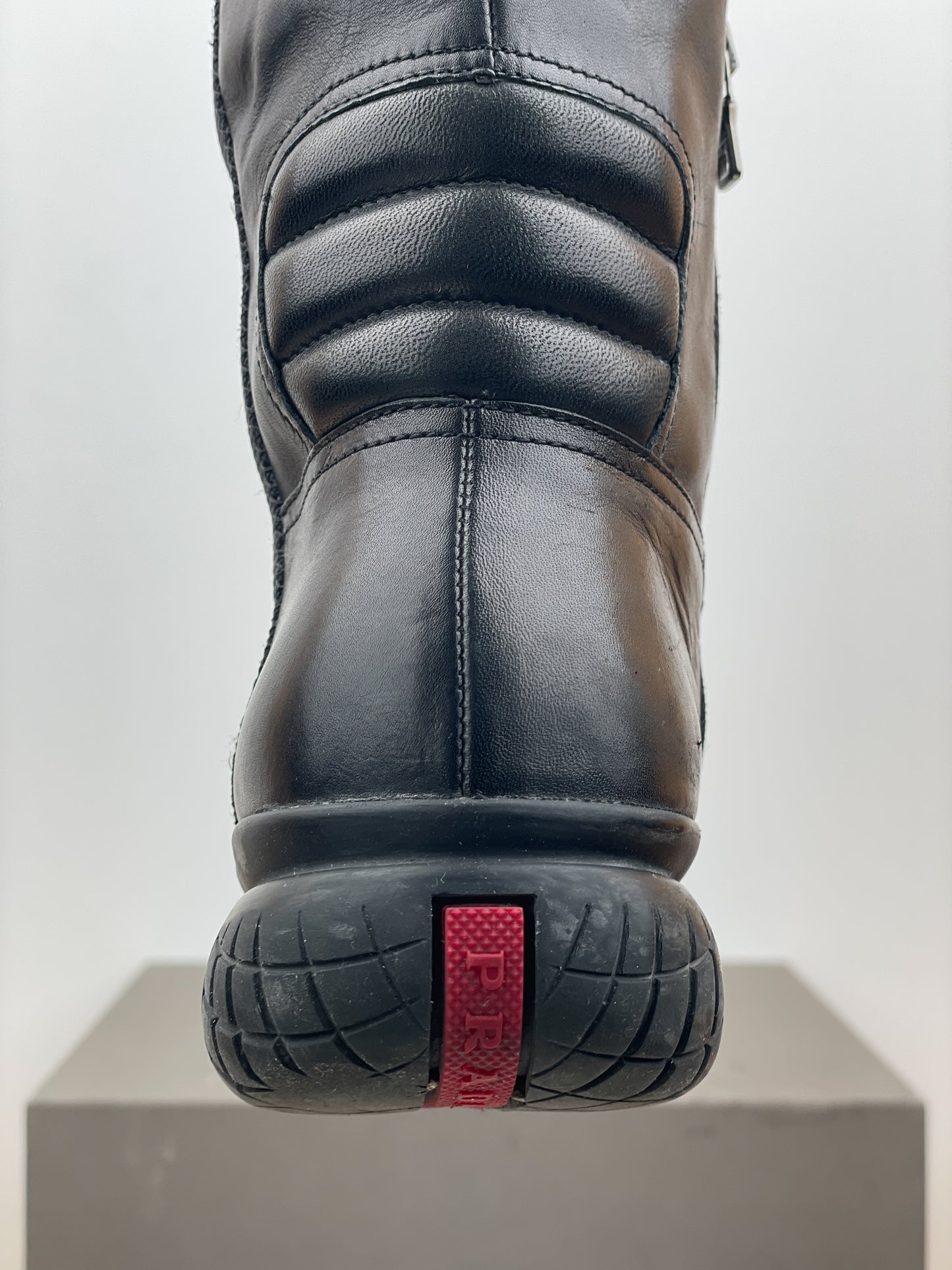 Prada AW99 Knee-High Square Toe Vibram Biker Boots