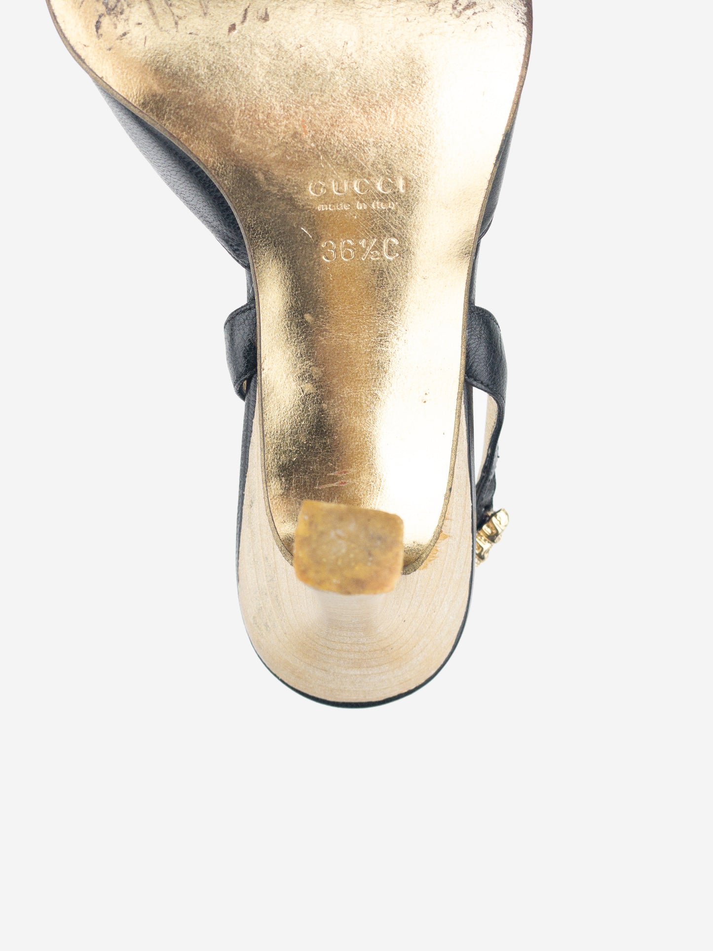 Gucci by Frida Giannini 2010s Gold-Colored Square Toe Slingback Heels