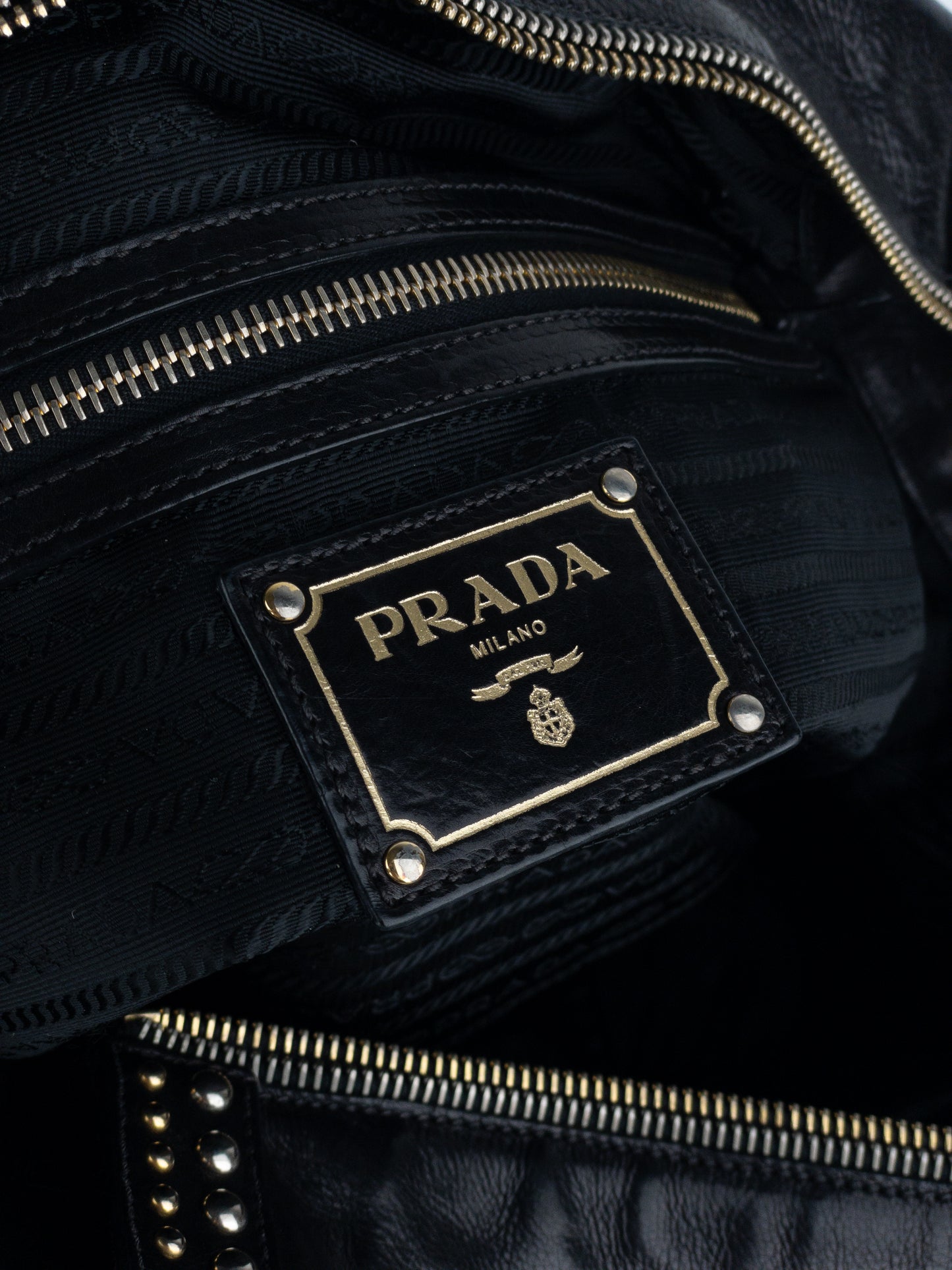 Prada 2000s Studded Leather Shopper Tote Handbag