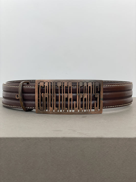 Jean Paul Gaultier Jeans 1990s Logo Buckle Leather Belt