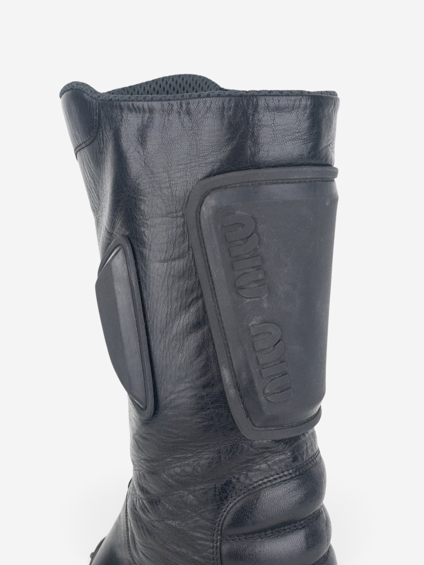 Miu Miu AW99 Square Toe ‘Bubble Sole’ Biker Heel Boots – detail view