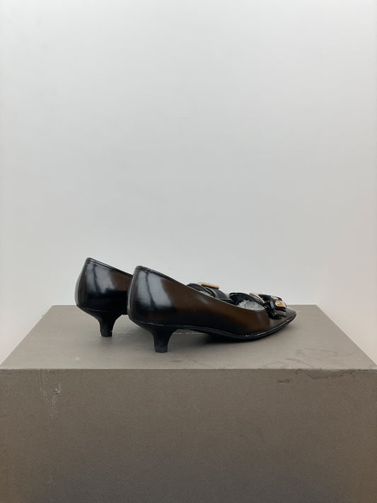 Prada 2000s Square Toe Buckle-Strap Pump Kitten Heels