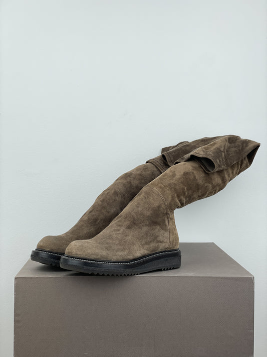 Rick Owens AW15 'Sphinx' Suede Thigh High Stocking Creeper Boots