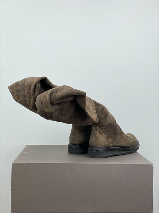 Rick Owens AW15 'Sphinx' Suede Thigh High Stocking Creeper Boots