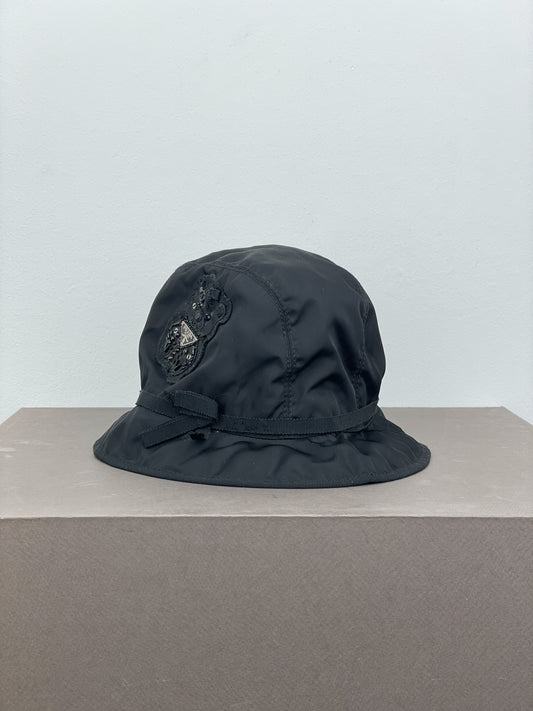 Prada 2000s Rhinestone Triangle Logo Bucket Hat