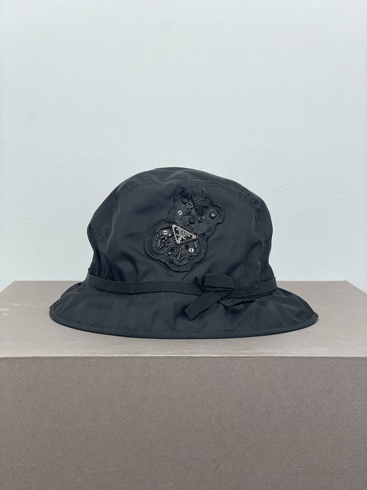Prada 2000s Rhinestone Triangle Logo Bucket Hat