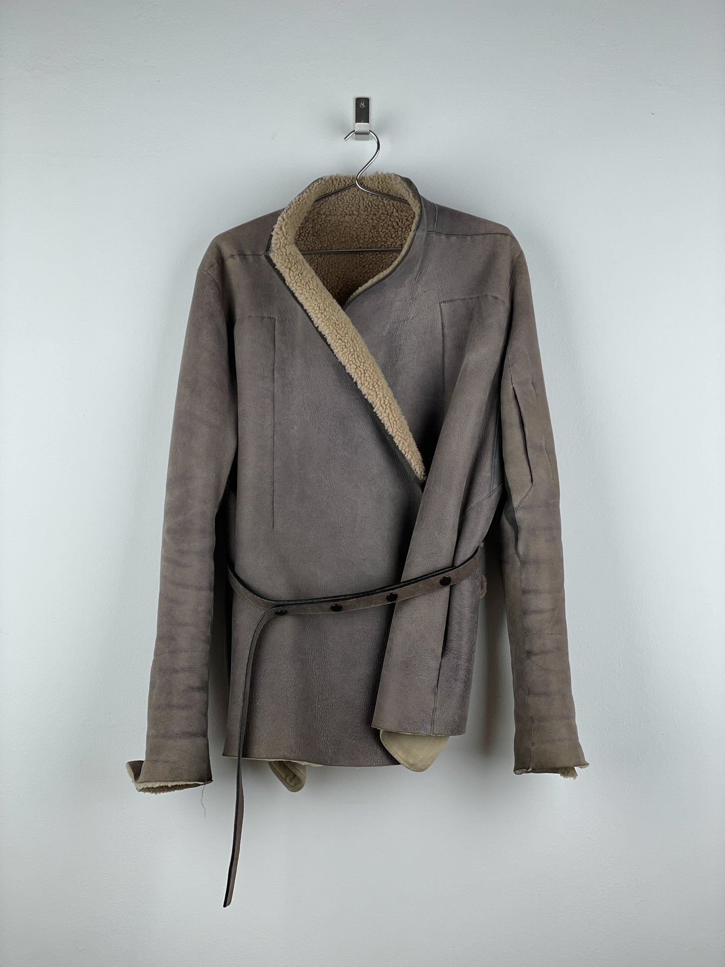 Rick Owens AW10 'Gleam' Belted Shearling Leather Jacket