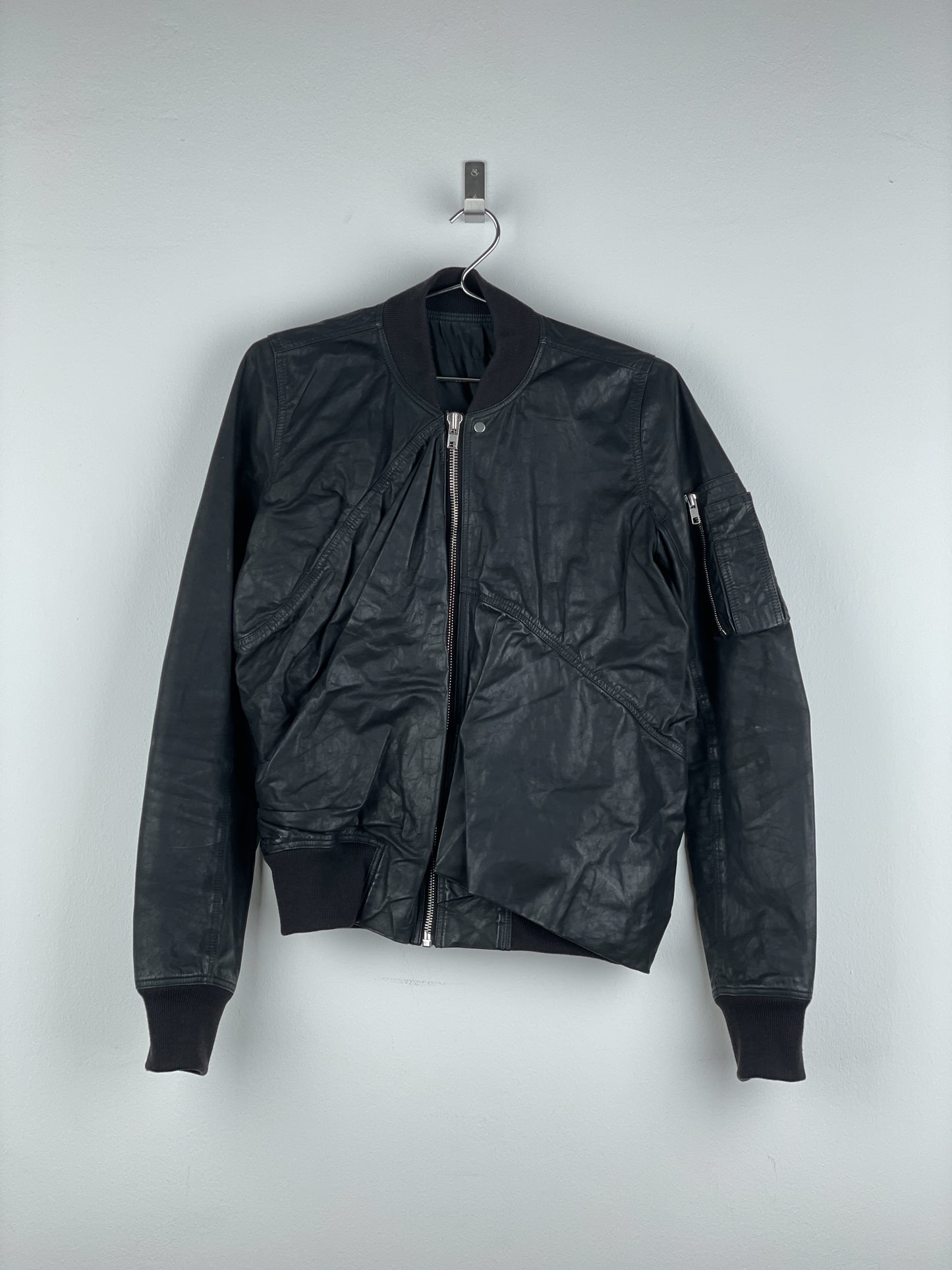 Rick Owens SS16 'Cyclops' Draped Ripple Leather Bomber Jacket