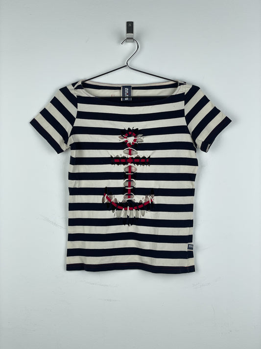 Jean Paul Gaultier 1990s Sailor-Striped Anchor Cutout T-Shirt