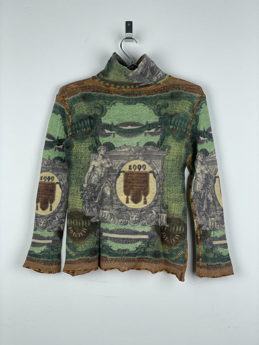 Jean Paul Gaultier SS94 'Les Tatouages' Banknote Turtleneck Sweater