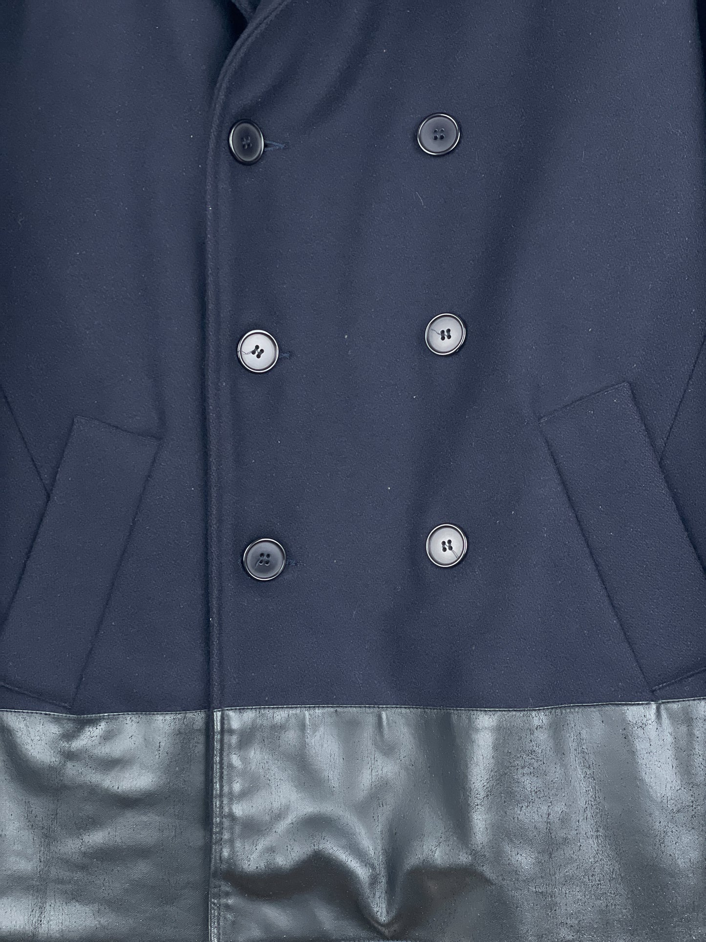Helmut Lang AW97 Leather-Hem Pea Coat