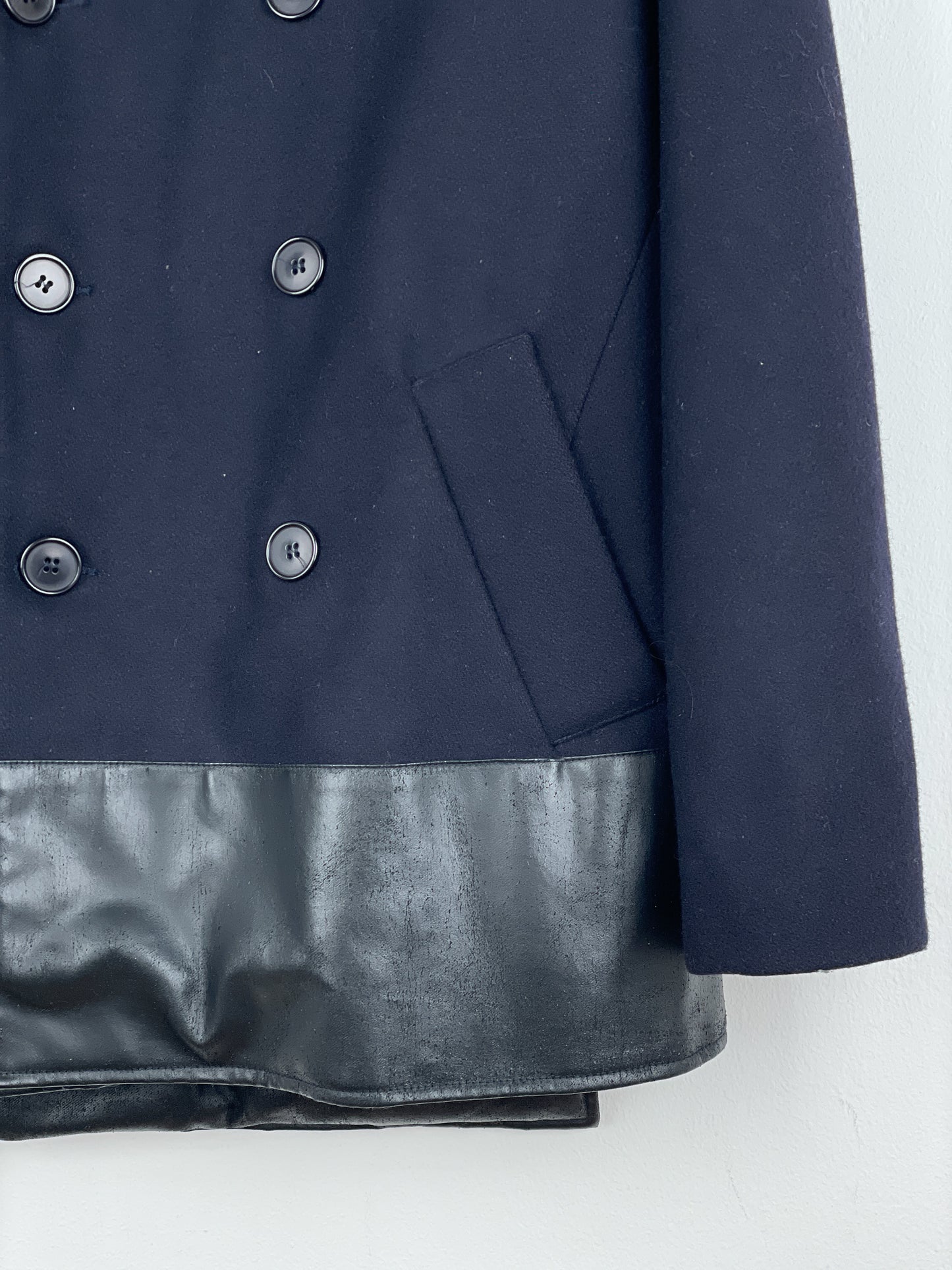 Helmut Lang AW97 Leather-Hem Pea Coat
