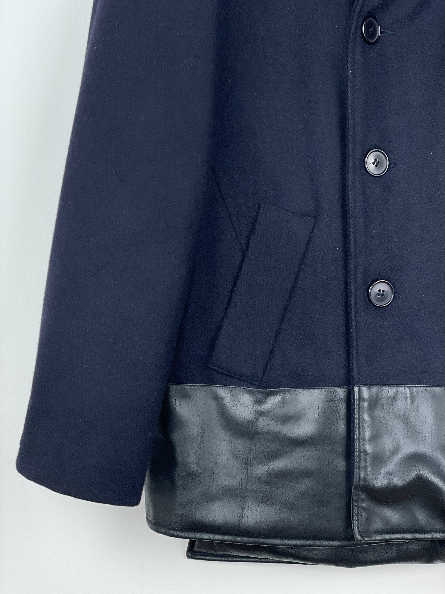 Helmut Lang AW97 Leather-Hem Pea Coat